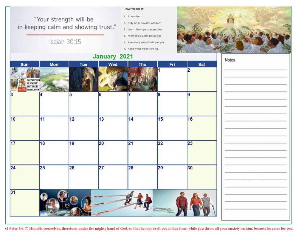 2021 Calendar for Jehovah's Witnesses with 2021 Year Text Reference