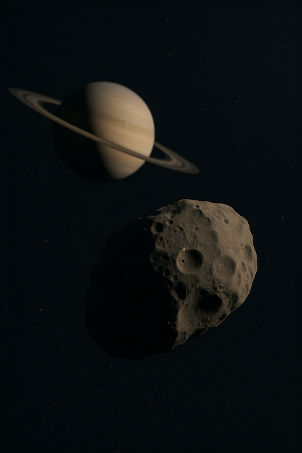 Phoebe Irregular, asteroid-like, retrograde orbit